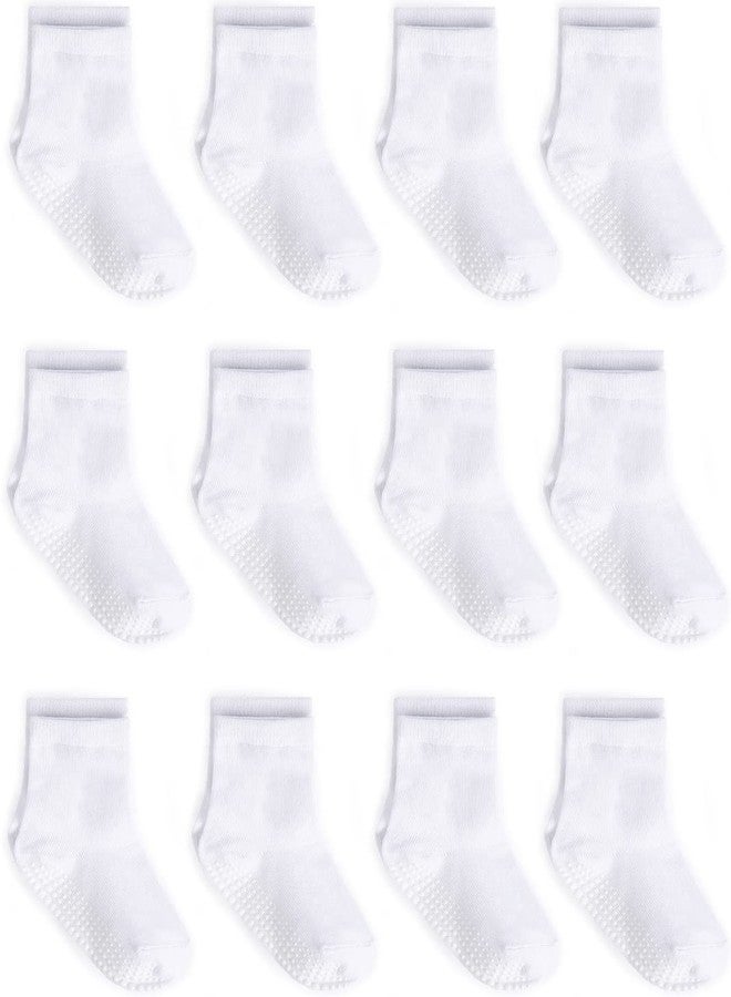 ZAPLES Baby Non Slip Grip Crew Socks with Anti Skid Soles for Infants Toddlers Kids Boys Girls, White, 8-10 Years - Image 1